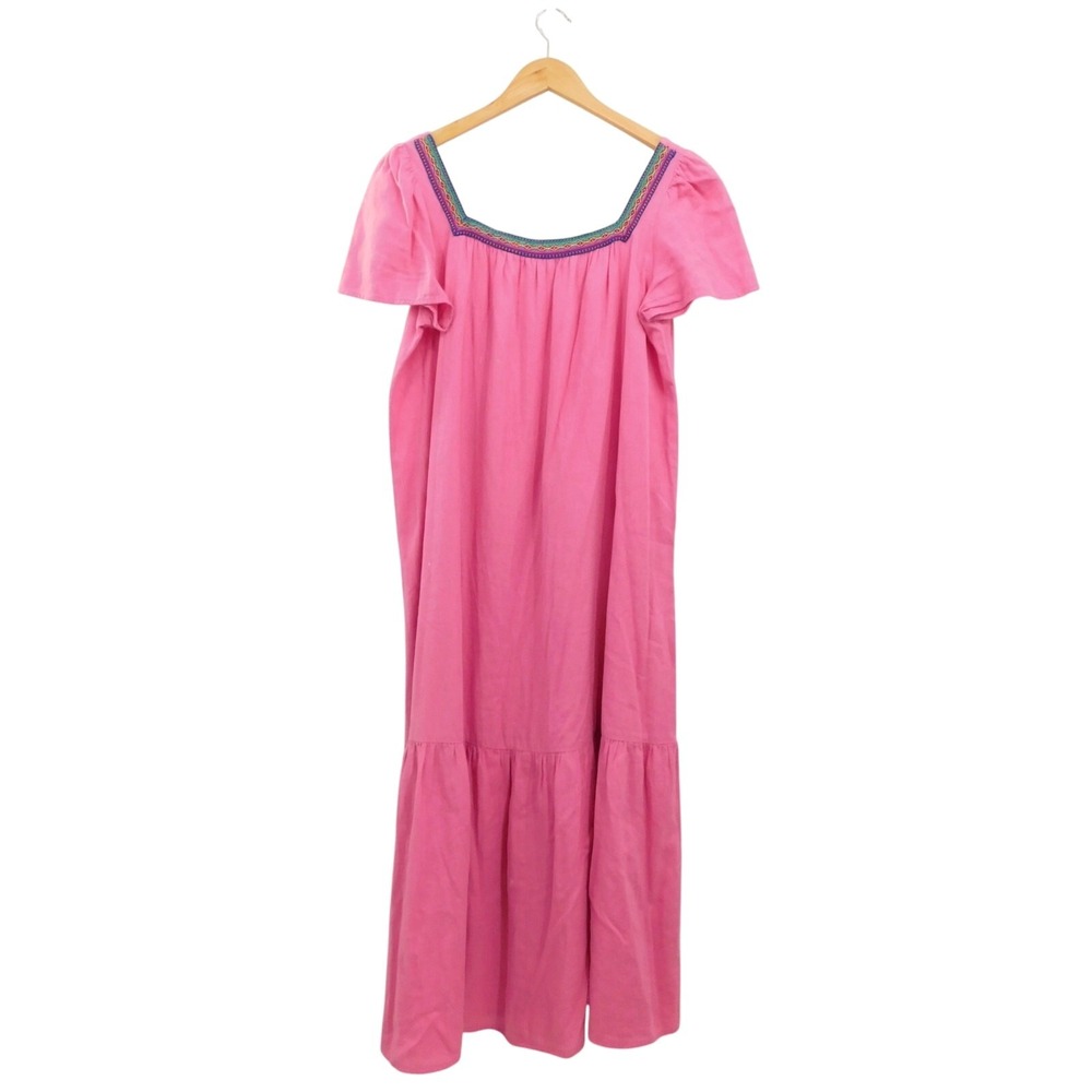 Pitusa Pink Square Neck Maxi Dress Embroidered‎ Petite 100% Cotton OS